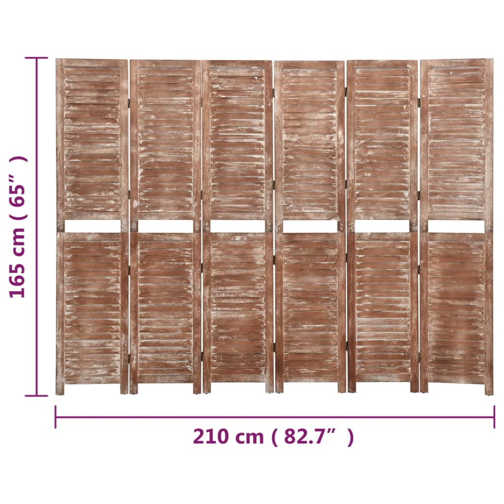 Paravan cameră cu 6 panouri,maro,210x165cm,lemn masiv Paulownia - Lando