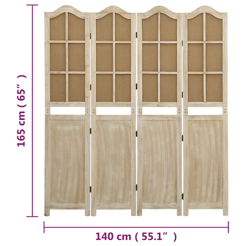 Paravan de cameră cu 4 panouri, maro, 140x165 cm, textil - Lando