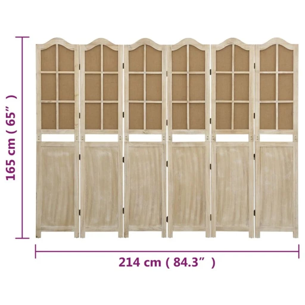 Paravan de cameră cu 6 panouri, maro, 214x165 cm, textil - Lando