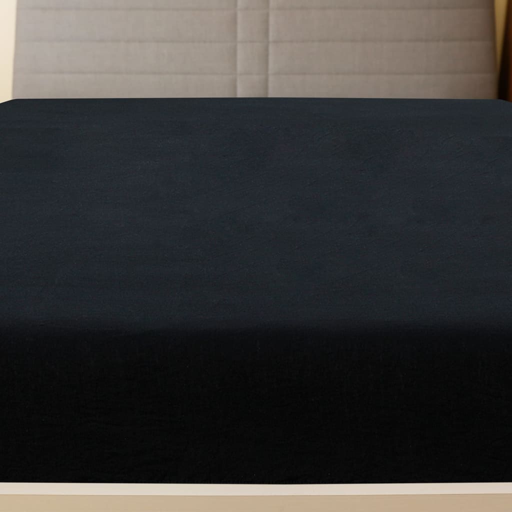 Cearșaf de pat cu elastic, negru, 90x200 cm, bumbac Lando - Lando