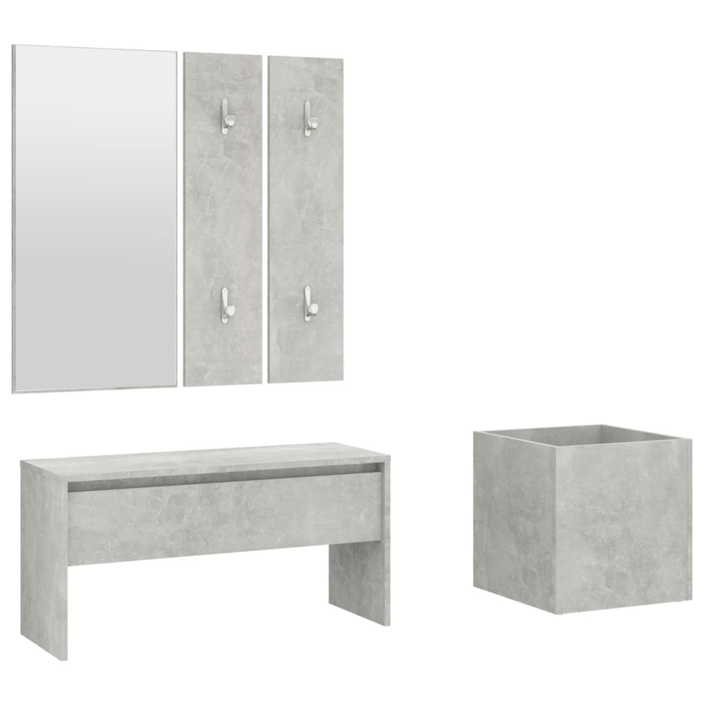 Set de mobilier pentru hol, gri beton, lemn prelucrat - Lando