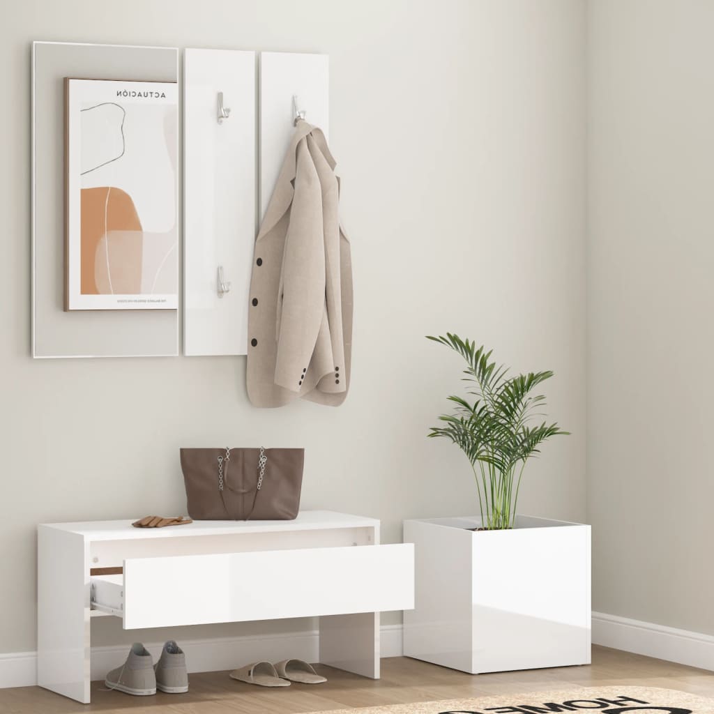 Set de mobilier pentru hol, alb extralucios, lemn prelucrat - Lando