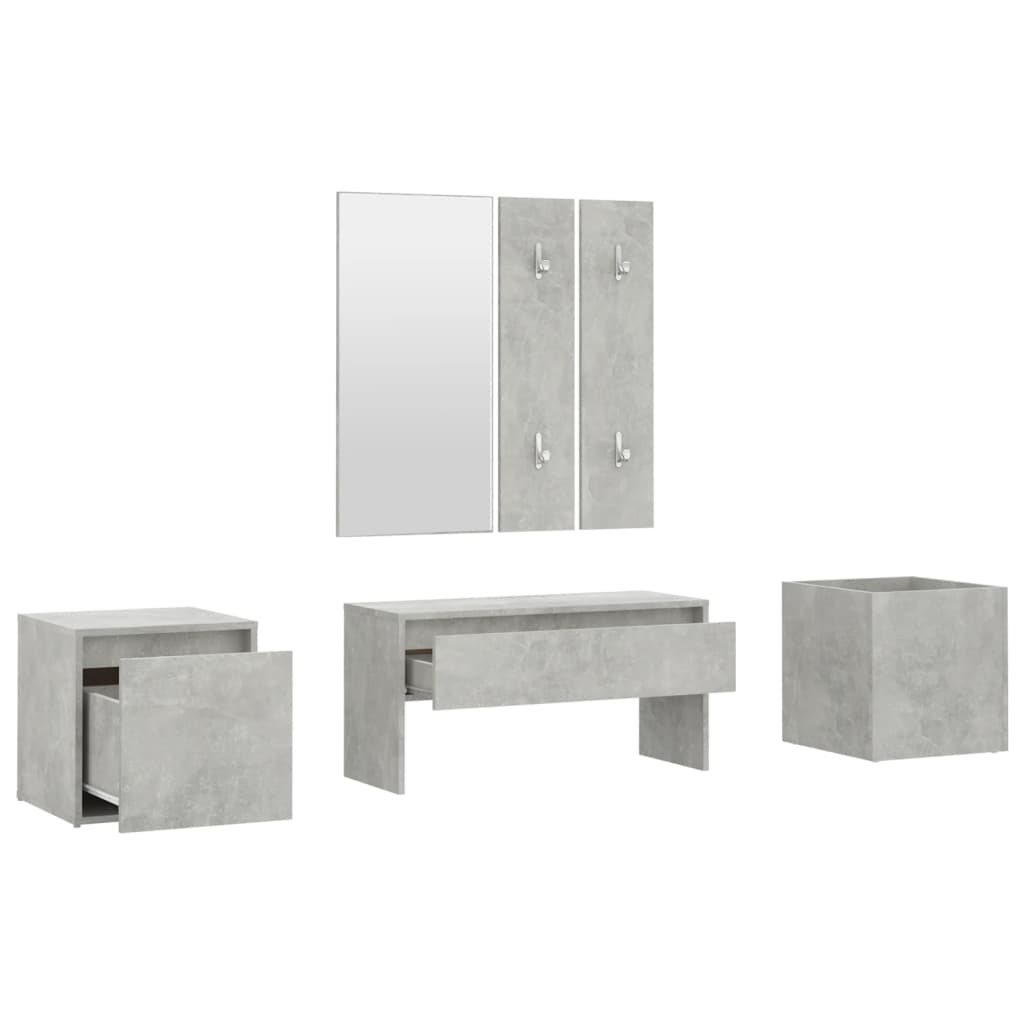 Set de mobilier pentru hol, gri beton, lemn prelucrat - Lando