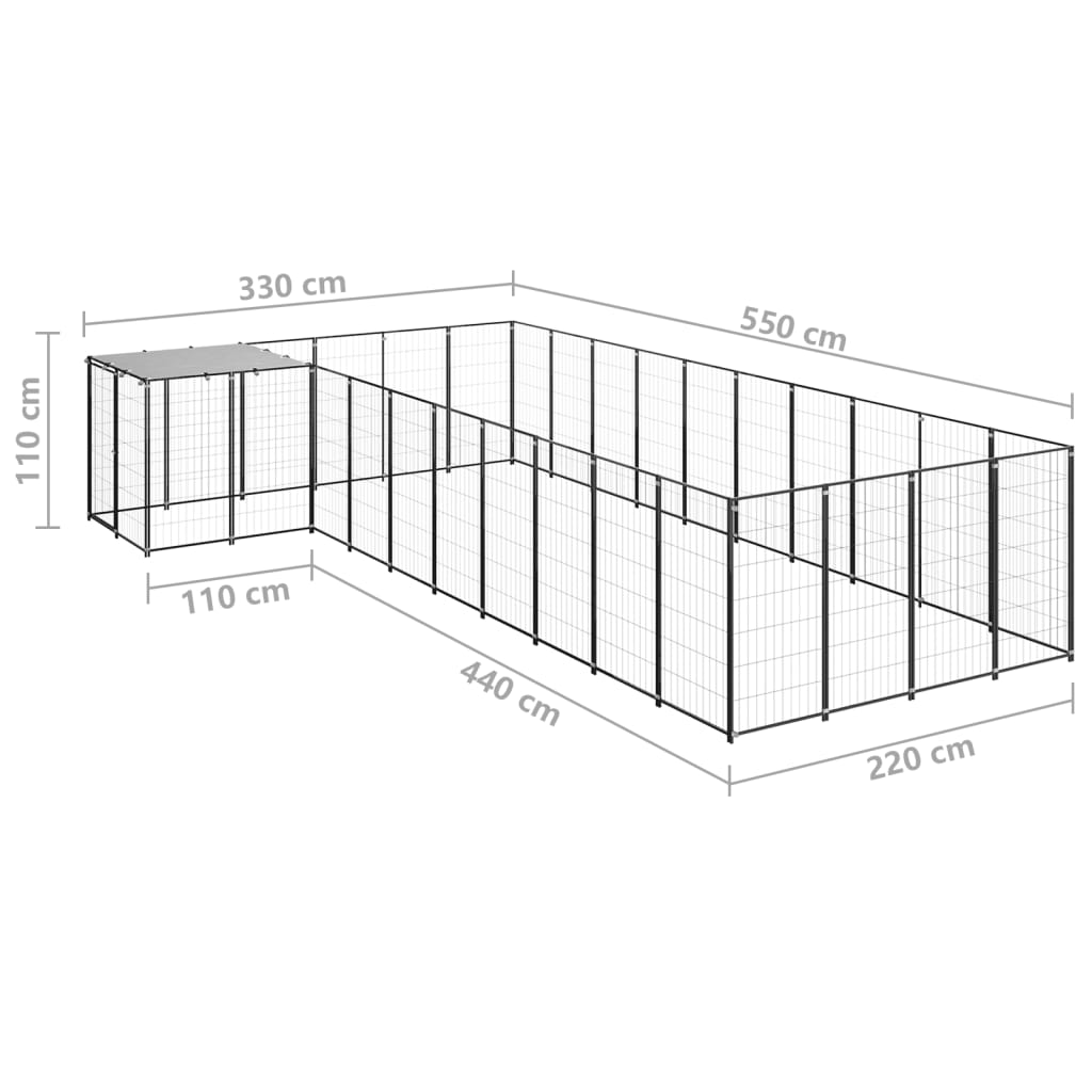 Padoc pentru câini, negru, 13,31 m², oțel - Lando