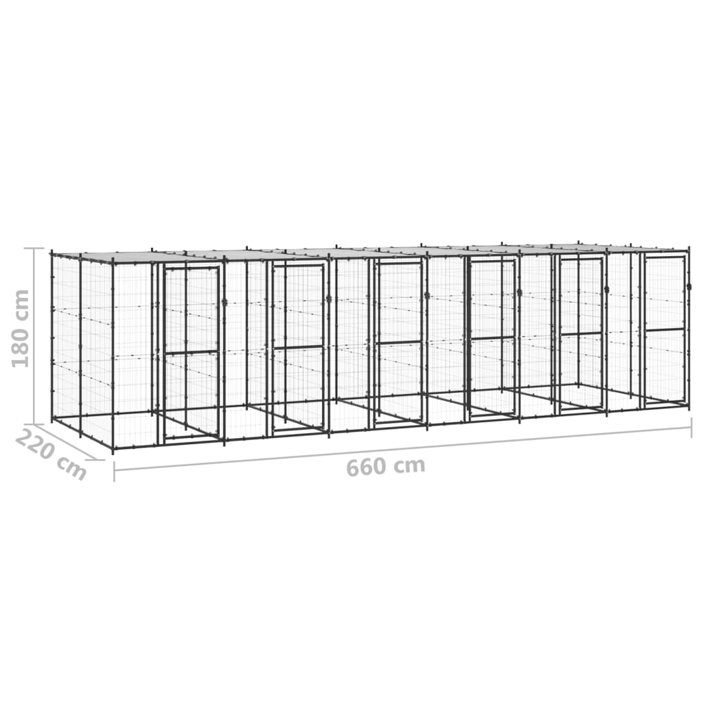 Padoc pentru câini de exterior cu acoperiș, 14,52 m², oțel - Lando