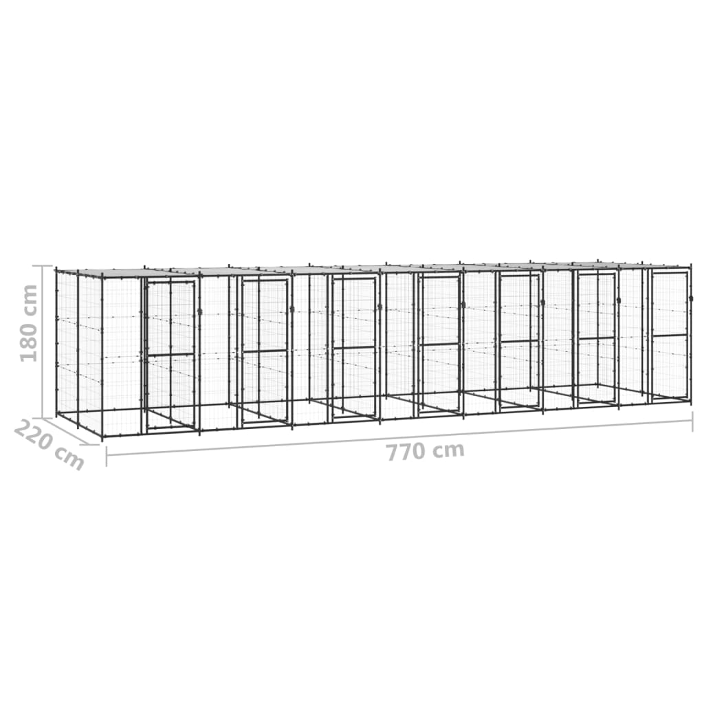 Padoc pentru câini de exterior cu acoperiș, 16,94 m², oțel - Lando