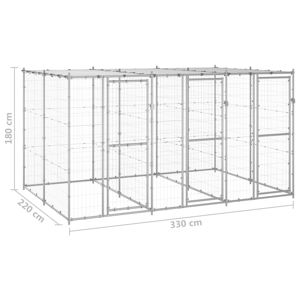 Padoc câini de exterior cu acoperiș, 7,26 m², oțel galvanizat - Lando