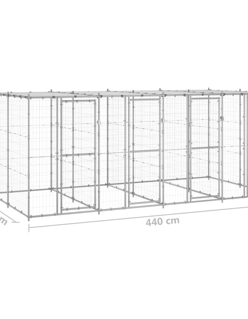 Încărcați imaginea în vizualizatorul Galerie, Padoc câini de exterior cu acoperiș, 9,68 m², oțel galvanizat - Lando
