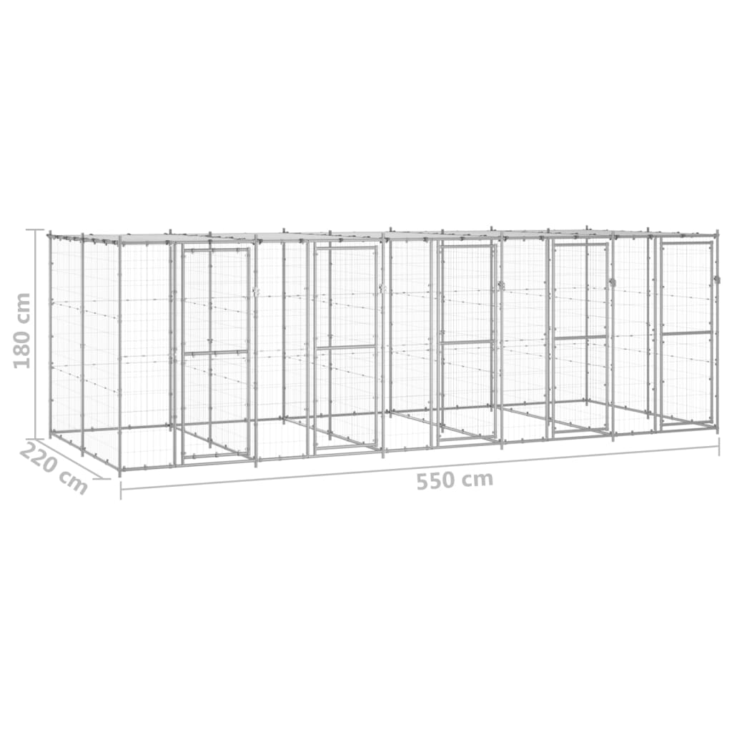 Padoc câini de exterior cu acoperiș, 12,1 m², oțel galvanizat - Lando