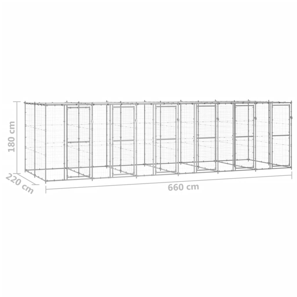 Padoc câini de exterior cu acoperiș, 14,52 m², oțel galvanizat - Lando