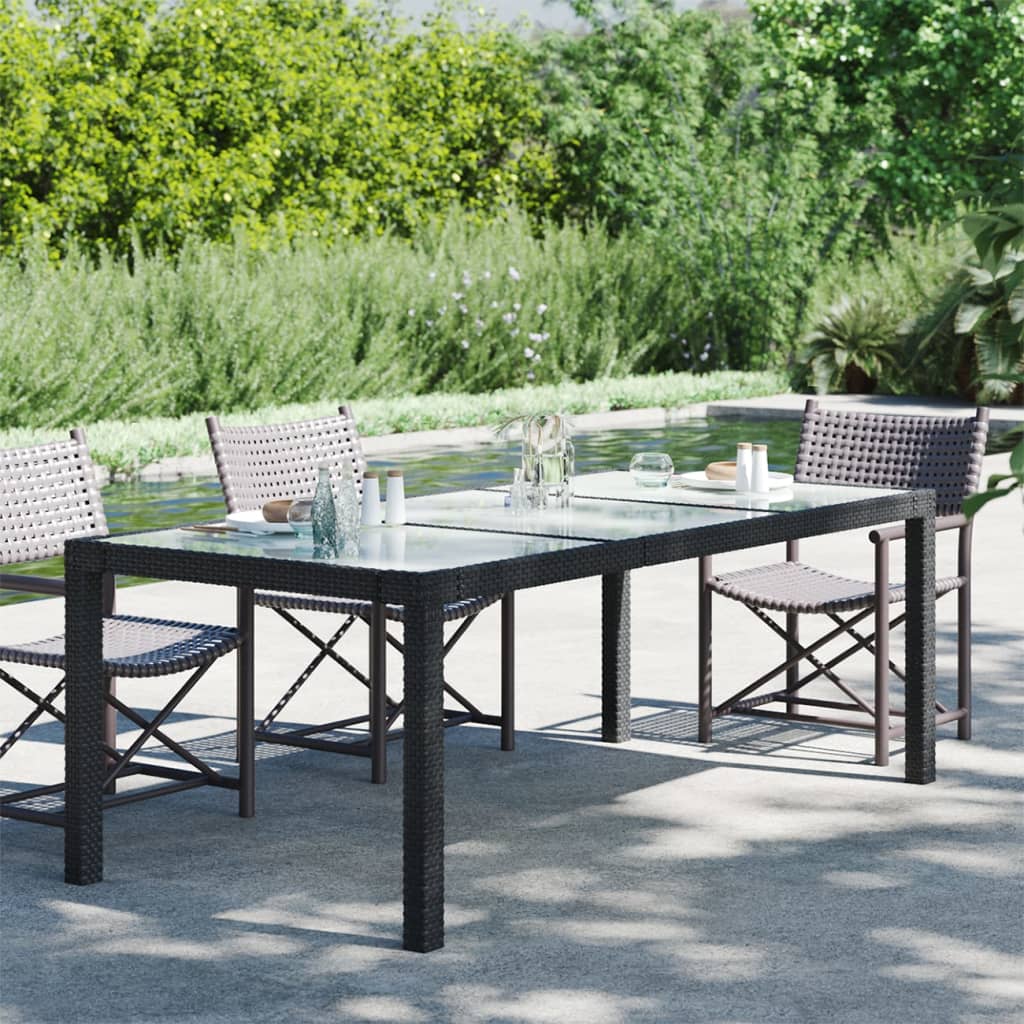 Masă de grădină,negru,190x90x75cm sticlă securizată & poliratan - Lando