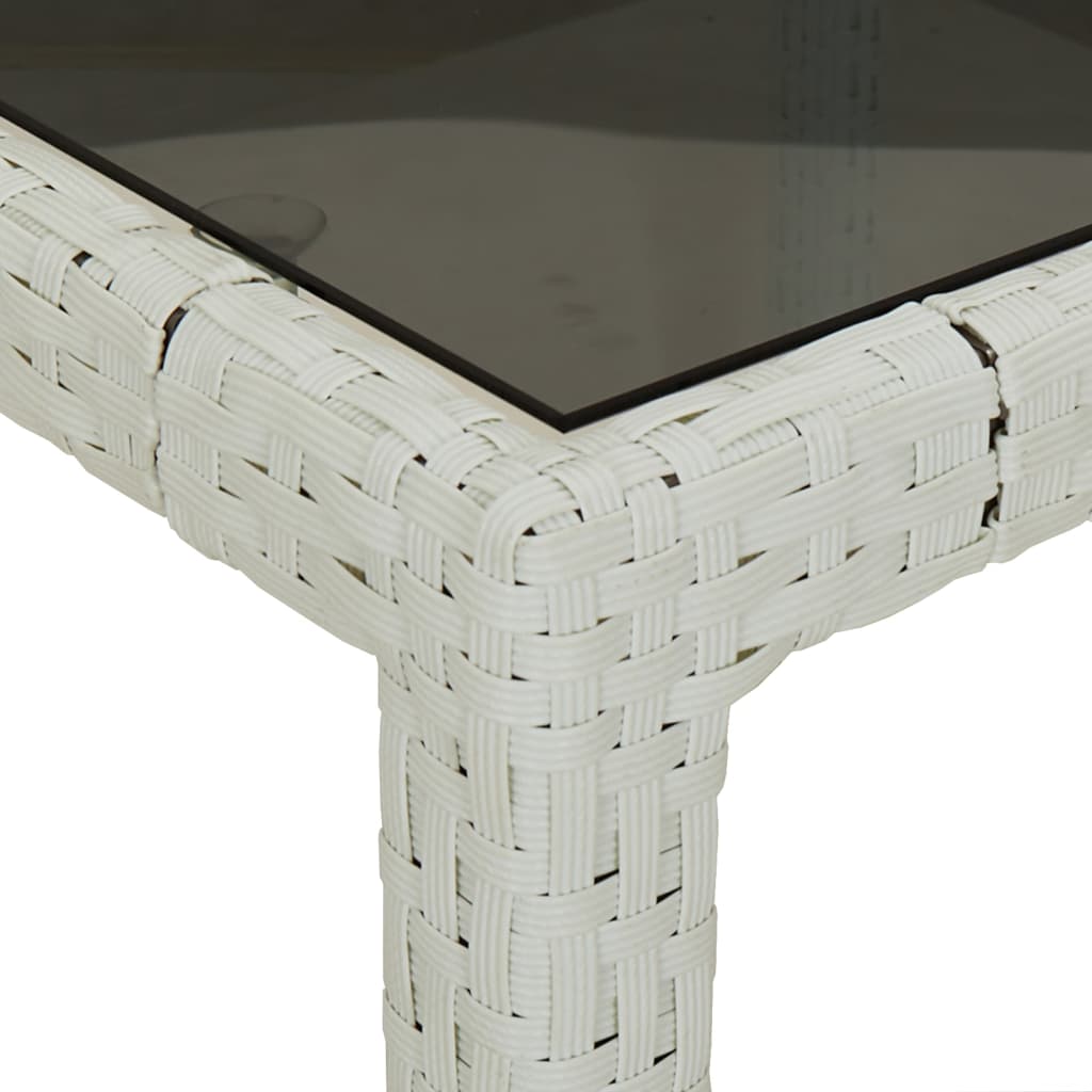 Masă de grădină, alb, 190x90x75 cm, sticlă securizată/poliratan - Lando