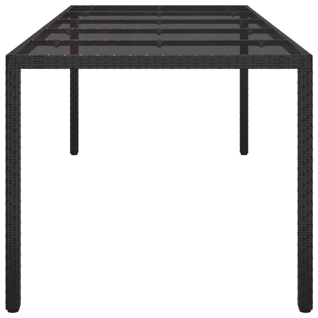 Masă grădină, negru, 250x100x75 cm, sticlă securizată/poliratan - Lando