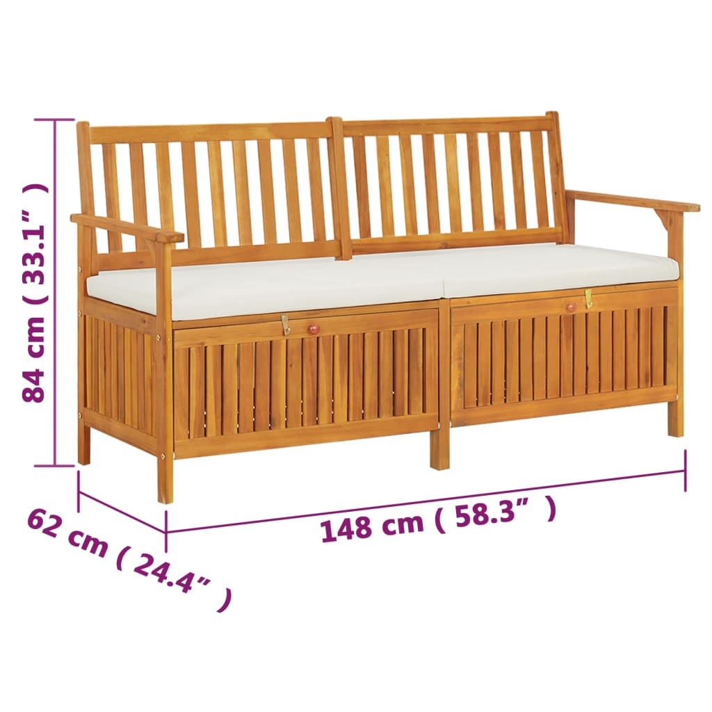 Bancă de depozitare cu pernă, 148 cm, lemn masiv de acacia - Lando