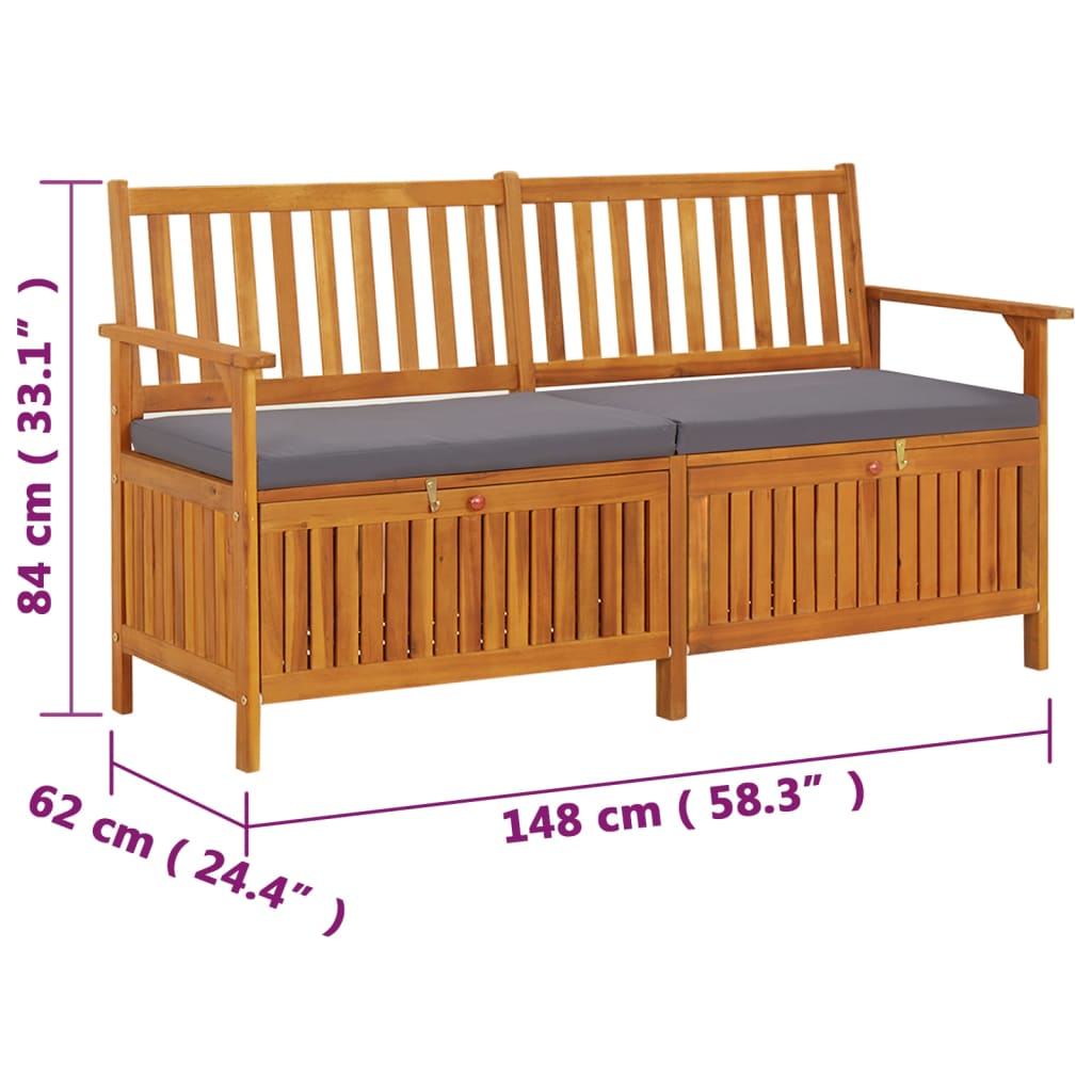 Bancă de depozitare cu pernă, 148 cm, lemn masiv de acacia - Lando