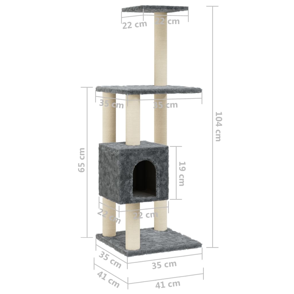 Ansamblu pisici cu stâlpi din funie de sisal, gri închis 104 cm Lando - Lando