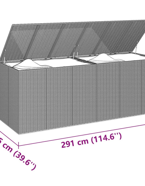 Încărcați imaginea în vizualizatorul Galerie, Ladă de grădină pentru perne, maro, 291x100,5x104 cm, ratan PE - Lando
