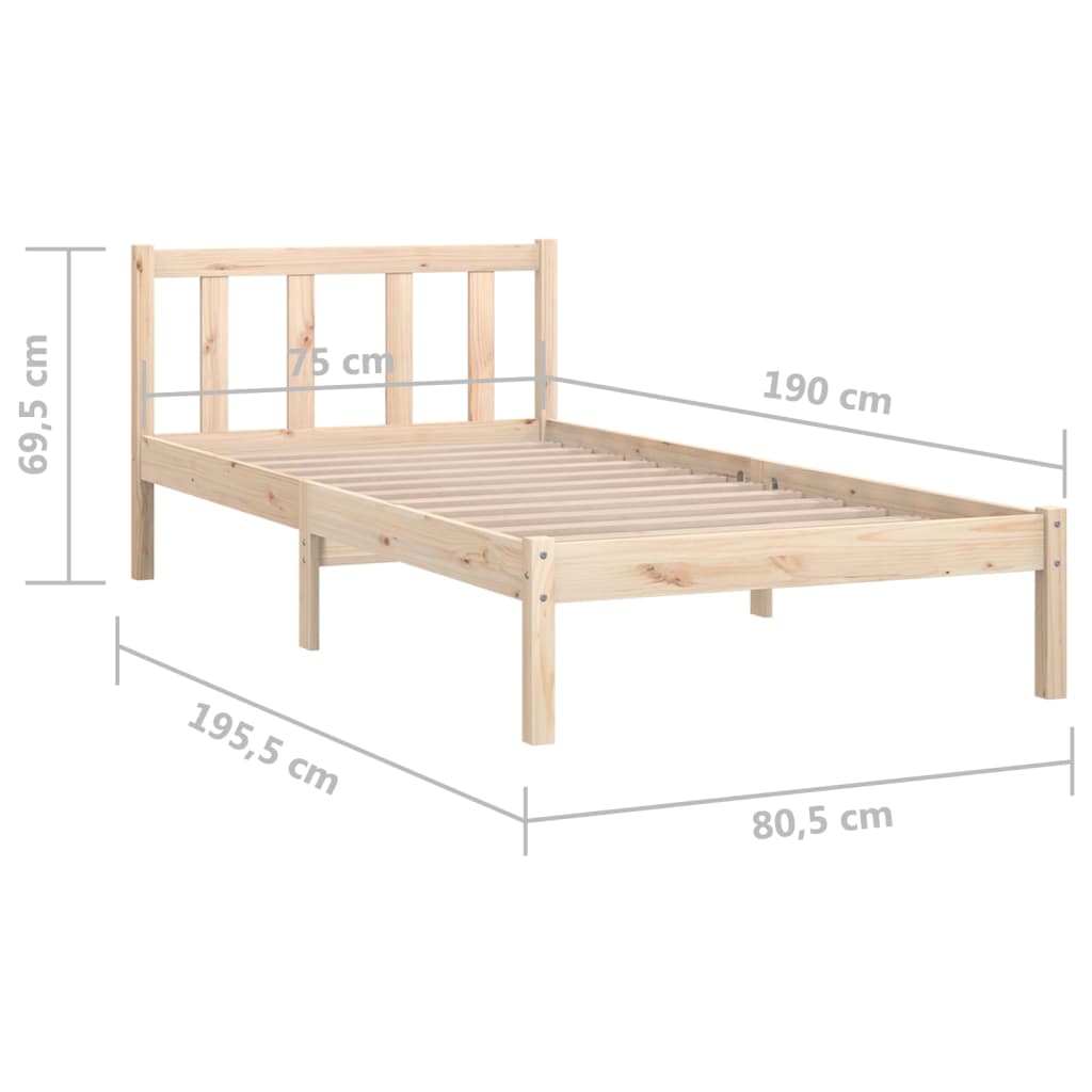 Cadru de pat mic single, 75x190 cm, lemn masiv de pin - Lando