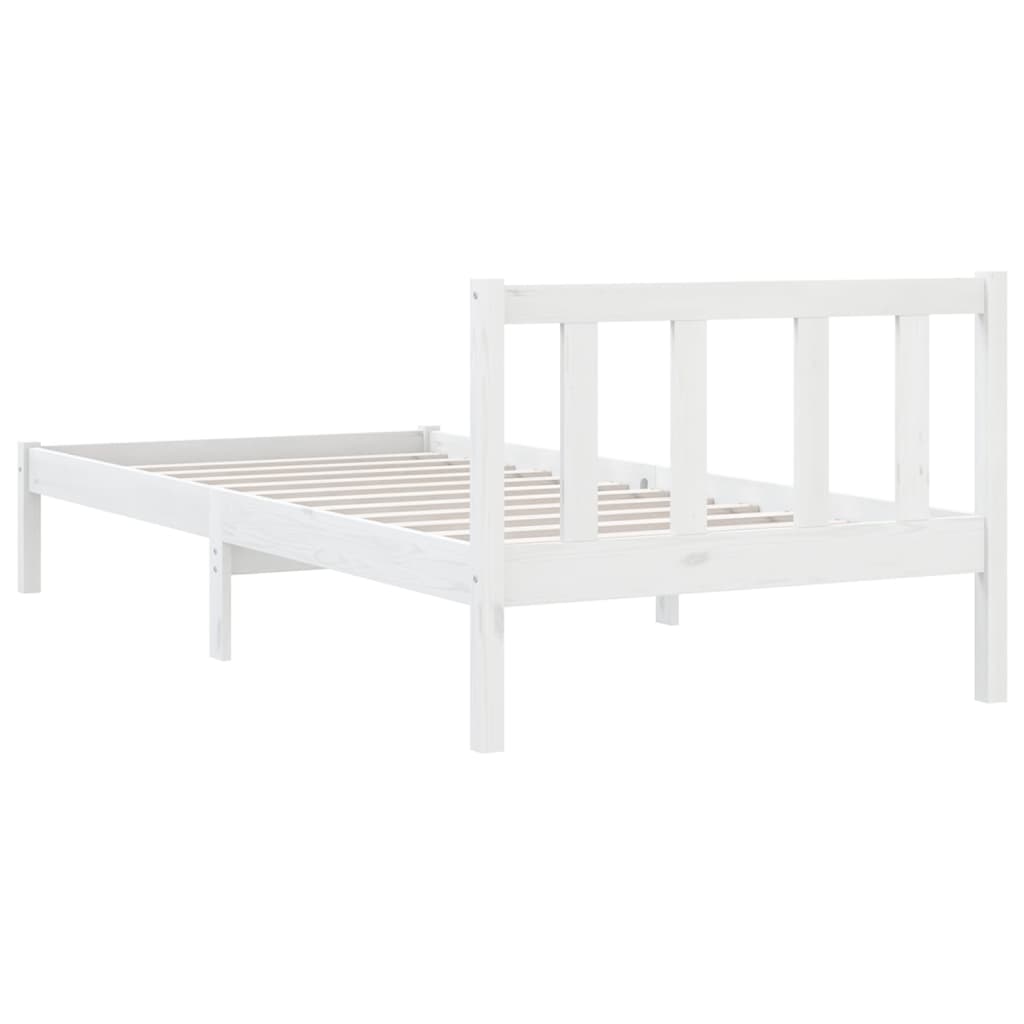 Cadru de pat mic single, alb, 75x190 cm, lemn masiv de pin - Lando