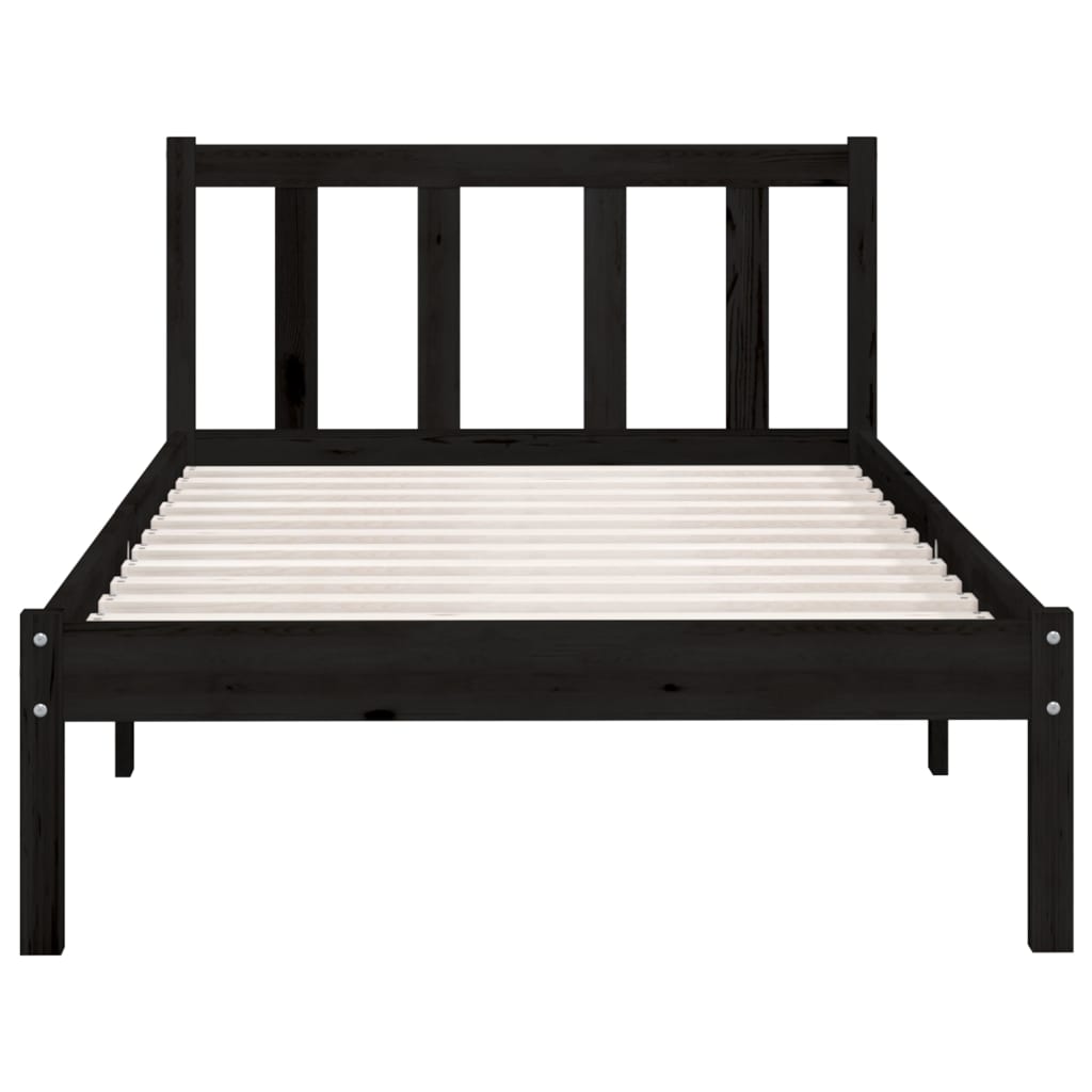 Cadru de pat mic single, negru, 75x190 cm, lemn masiv de pin - Lando