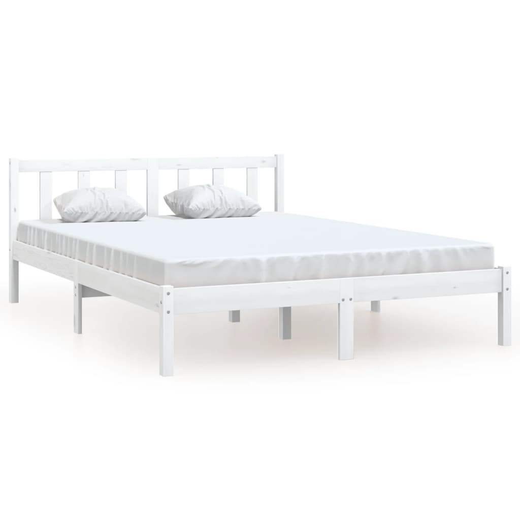Cadru de pat, alb, 140x190 cm, lemn de pin masiv - Lando