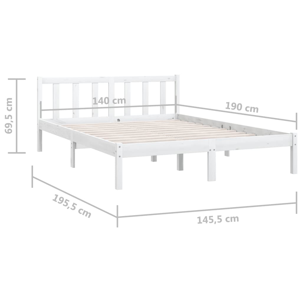 Cadru de pat, alb, 140x190 cm, lemn de pin masiv - Lando