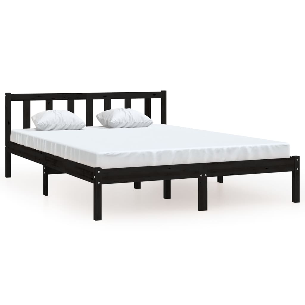 Cadru de pat, negru, 140x190 cm, lemn de pin masiv - Lando