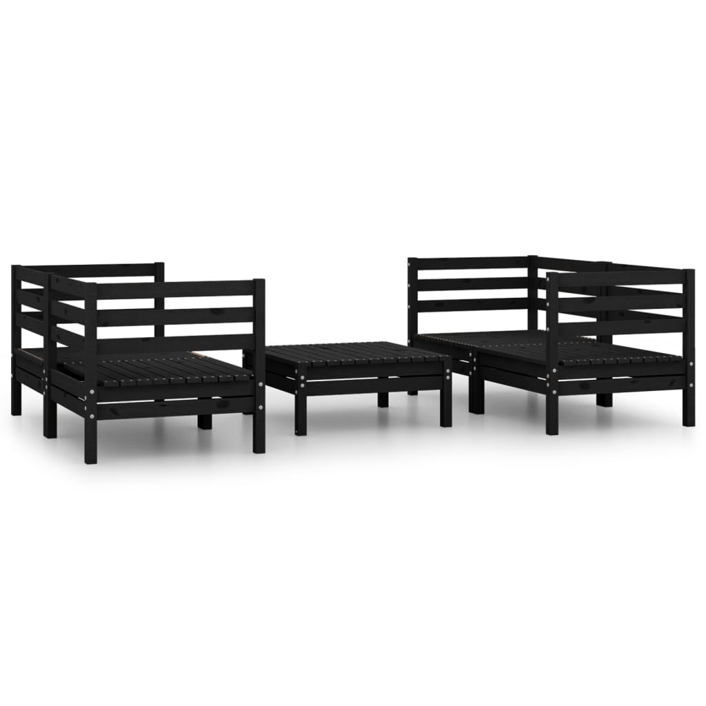 Set mobilier de grădină, 5 piese, negru, lemn masiv de pin - Lando