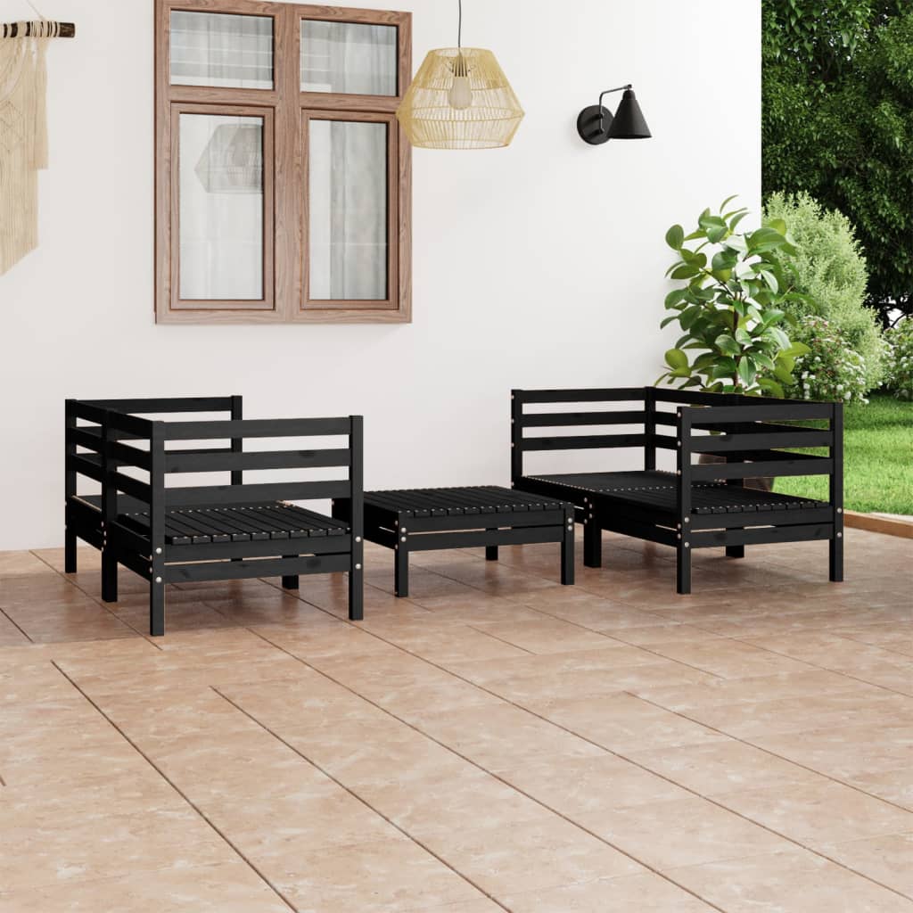 Set mobilier de grădină, 5 piese, negru, lemn masiv de pin - Lando