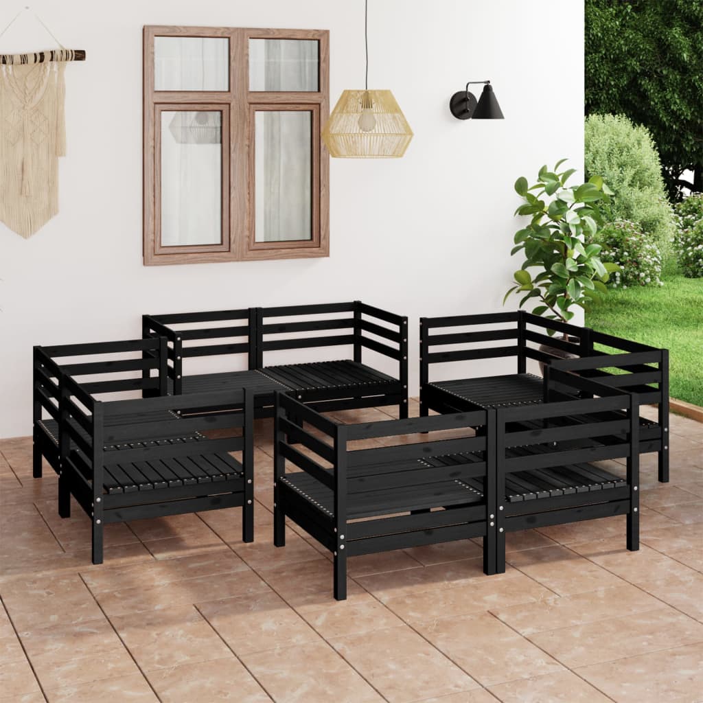 Set mobilier de grădină, 8 piese, negru, lemn masiv de pin - Lando