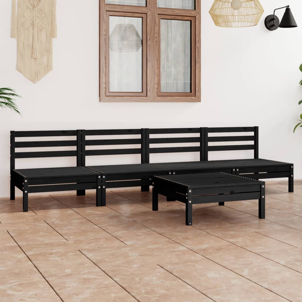 Set mobilier de grădină, 5 piese, negru, lemn masiv de pin - Lando