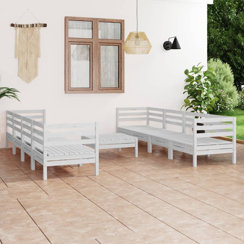 Set mobilier de grădină, 9 piese, alb, lemn masiv de pin - Lando