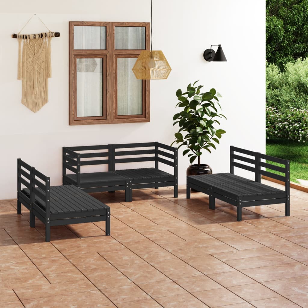 Set mobilier de grădină, 6 piese, negru, lemn masiv de pin - Lando