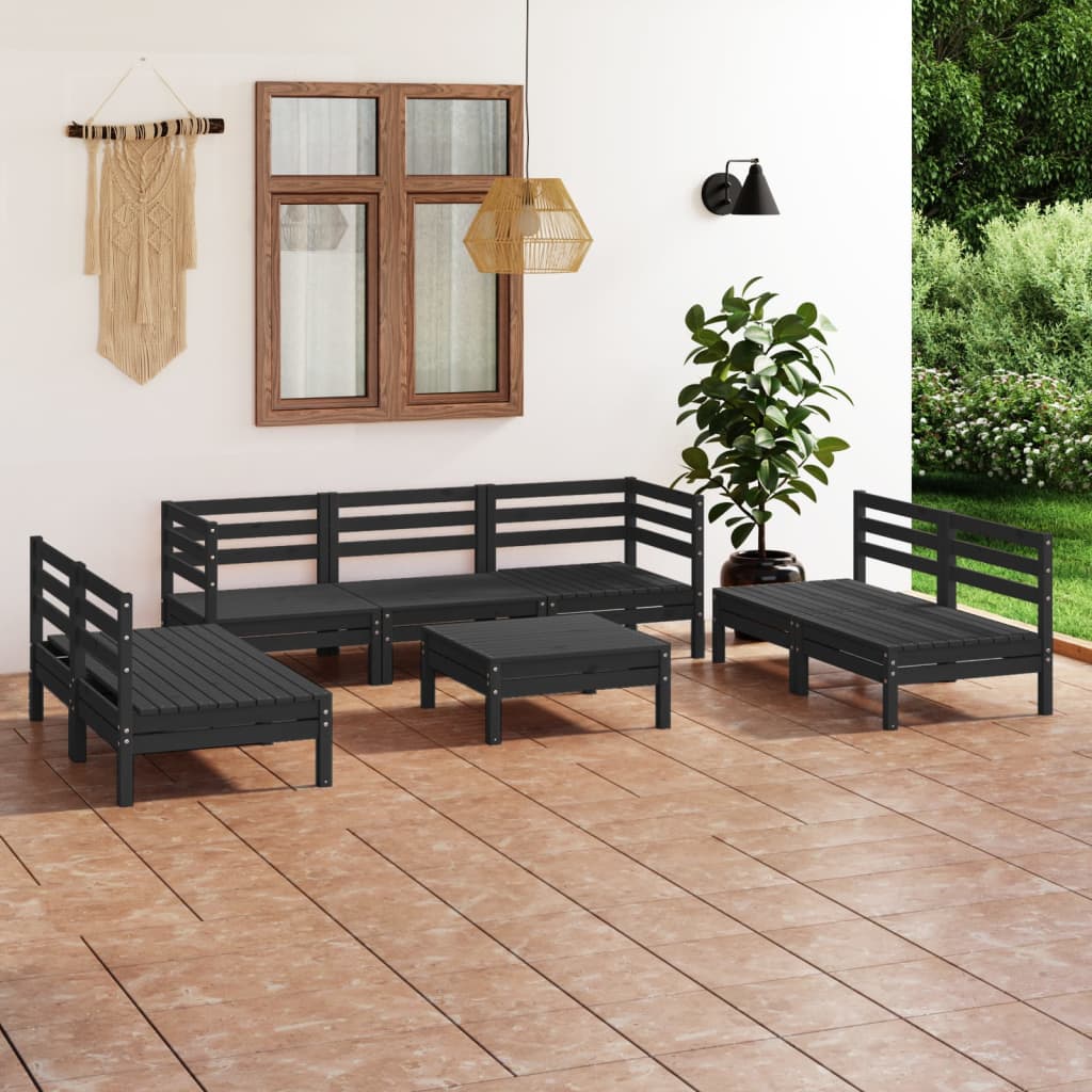 Set mobilier de grădină, 8 piese, negru, lemn masiv de pin - Lando