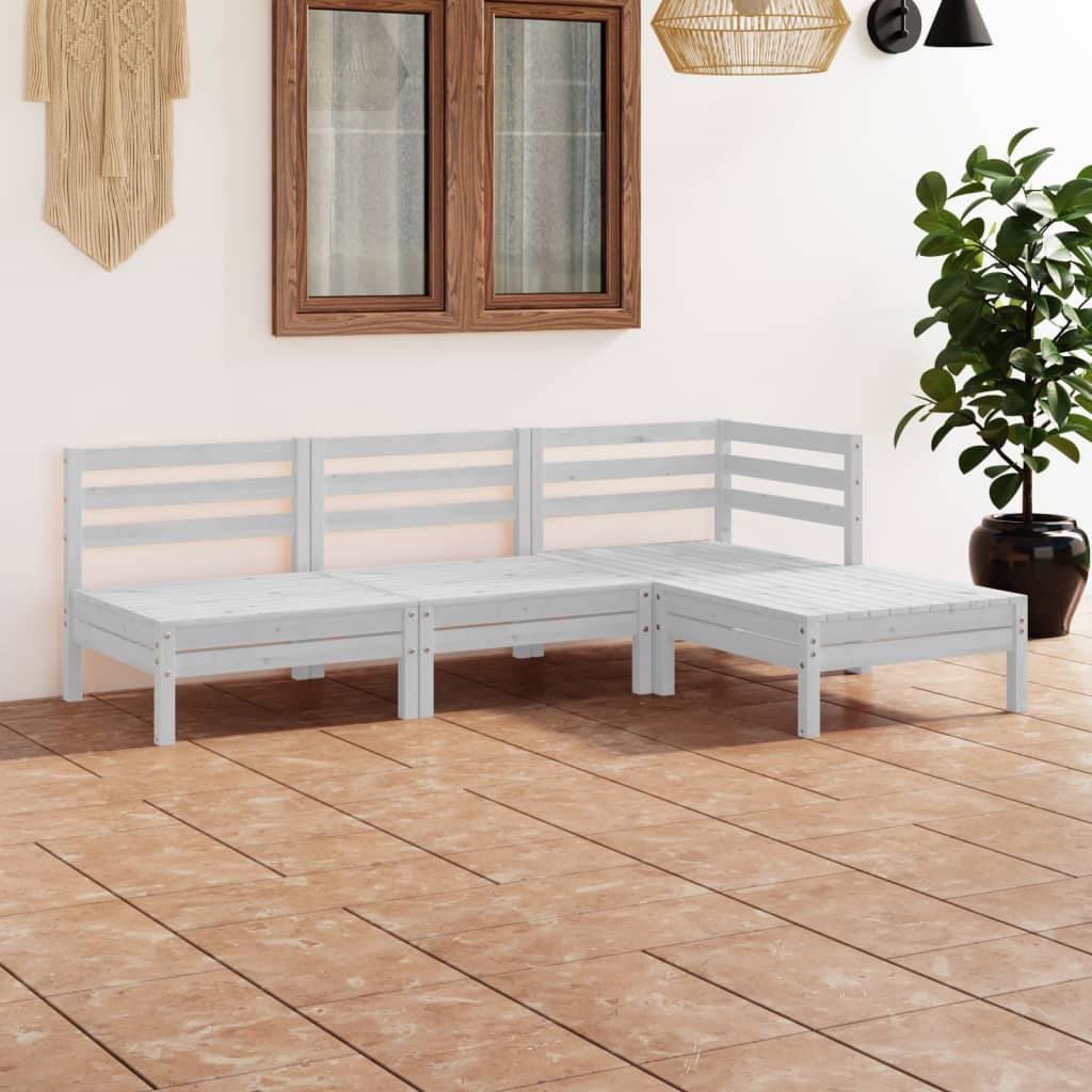 Set mobilier de grădină, 4 piese, alb, lemn masiv de pin - Lando