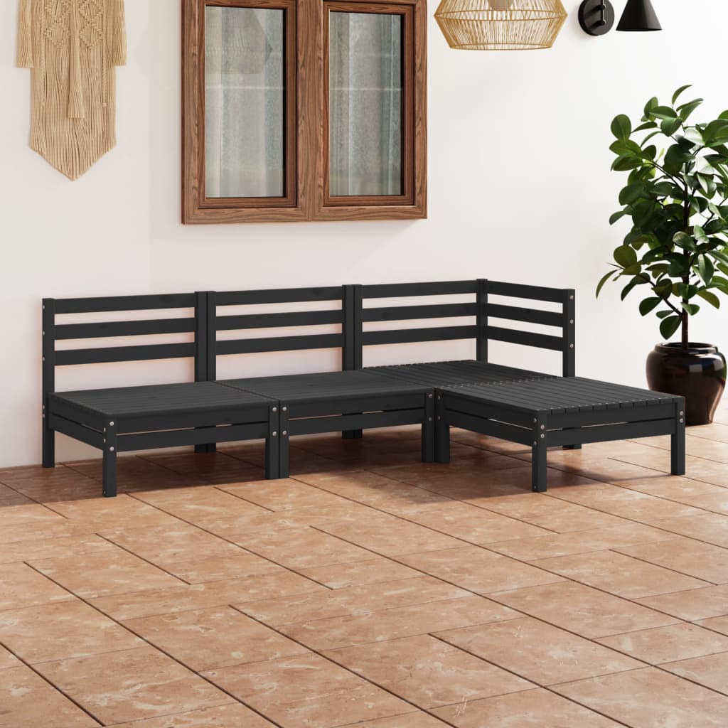 Set mobilier de grădină, 4 piese, negru, lemn masiv de pin - Lando