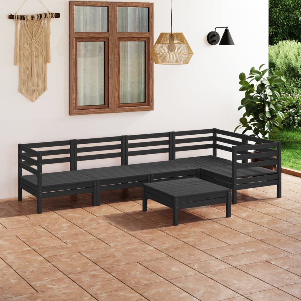 Set mobilier de grădină, 6 piese, negru, lemn masiv de pin - Lando