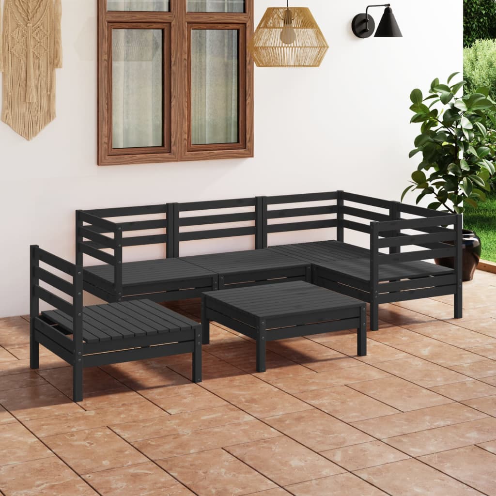 Set mobilier de grădină, 6 piese, negru, lemn masiv de pin - Lando