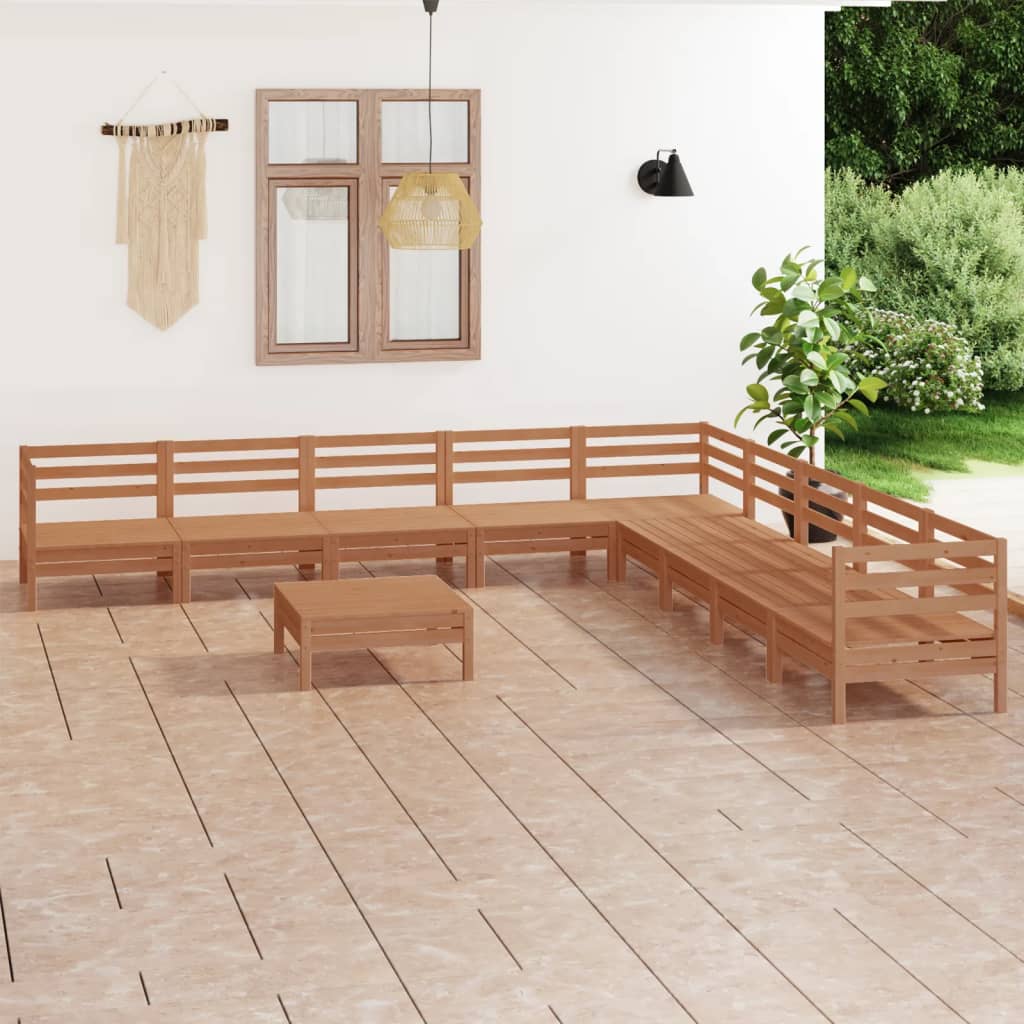 Set mobilier de grădină, 10 piese, maro miere, lemn masiv pin - Lando