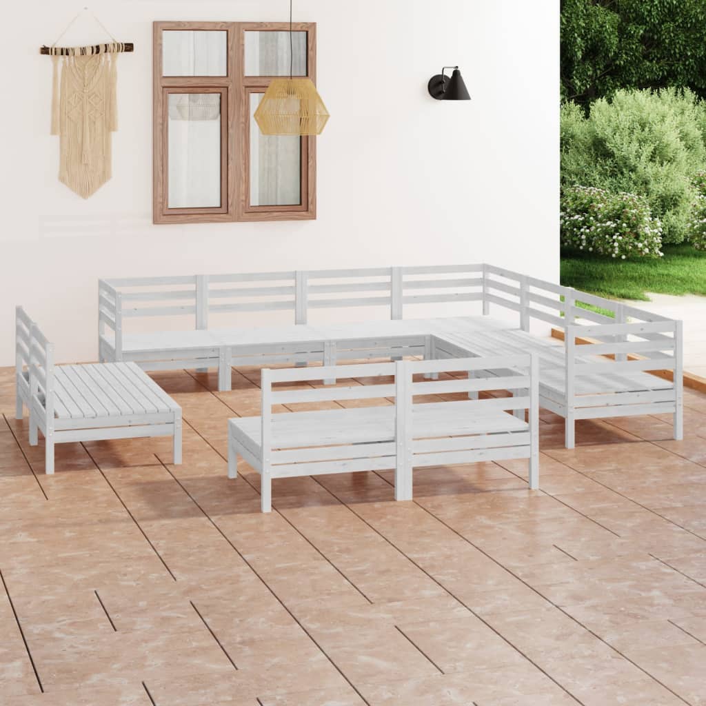 Set mobilier de grădină, 11 piese, alb, lemn masiv de pin - Lando
