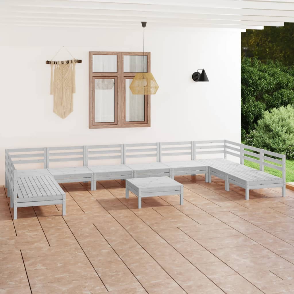 Set mobilier grădină, 11 piese, alb, lemn masiv pin - Lando