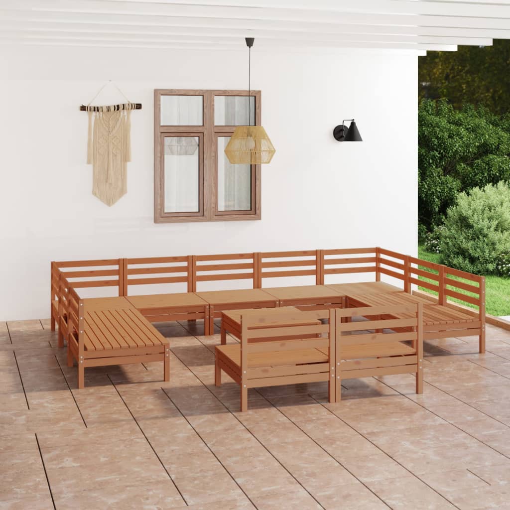 Set mobilier de grădină, 12 piese, maro miere, lemn masiv pin - Lando