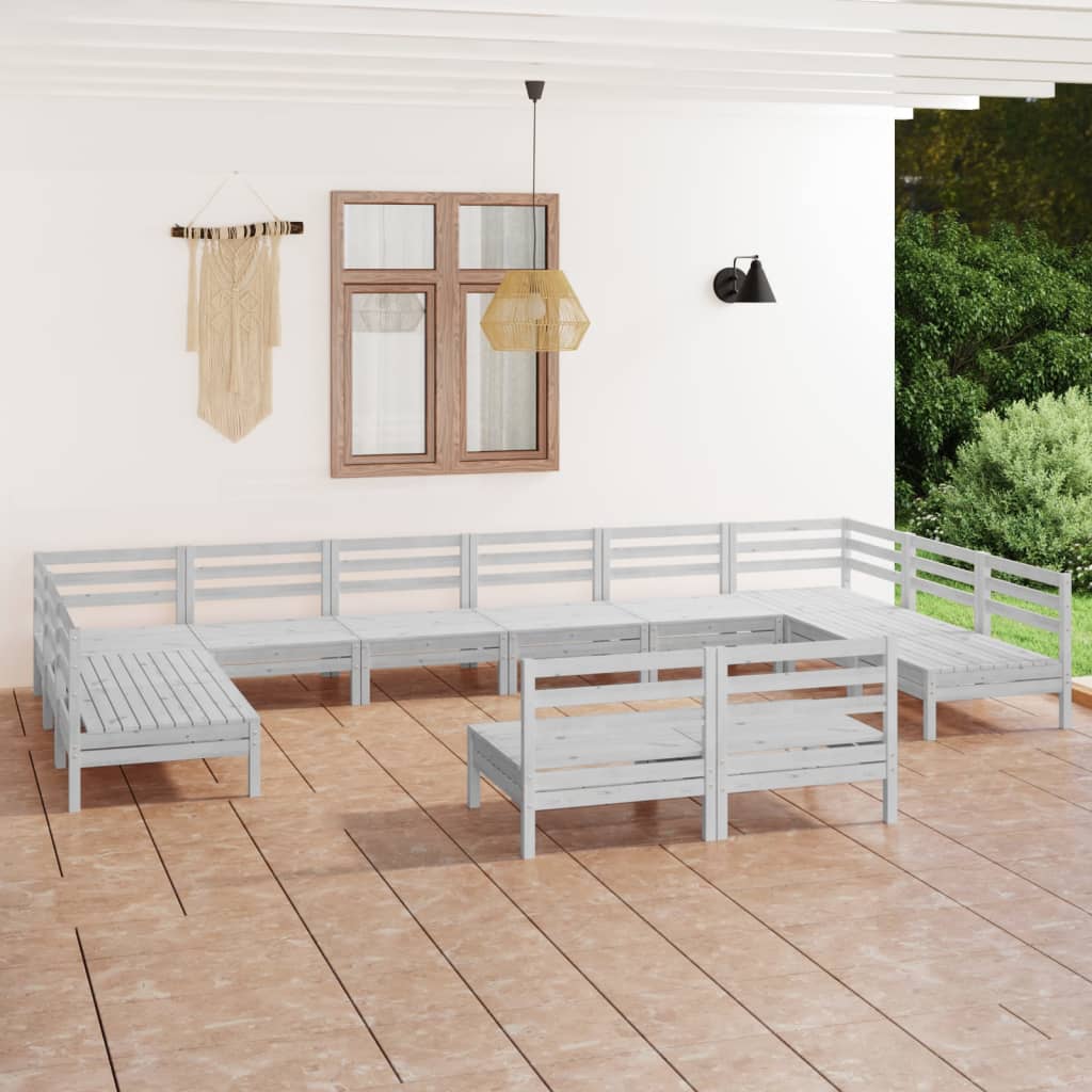 Set mobilier de grădină, 12 piese, alb, lemn masiv de pin - Lando