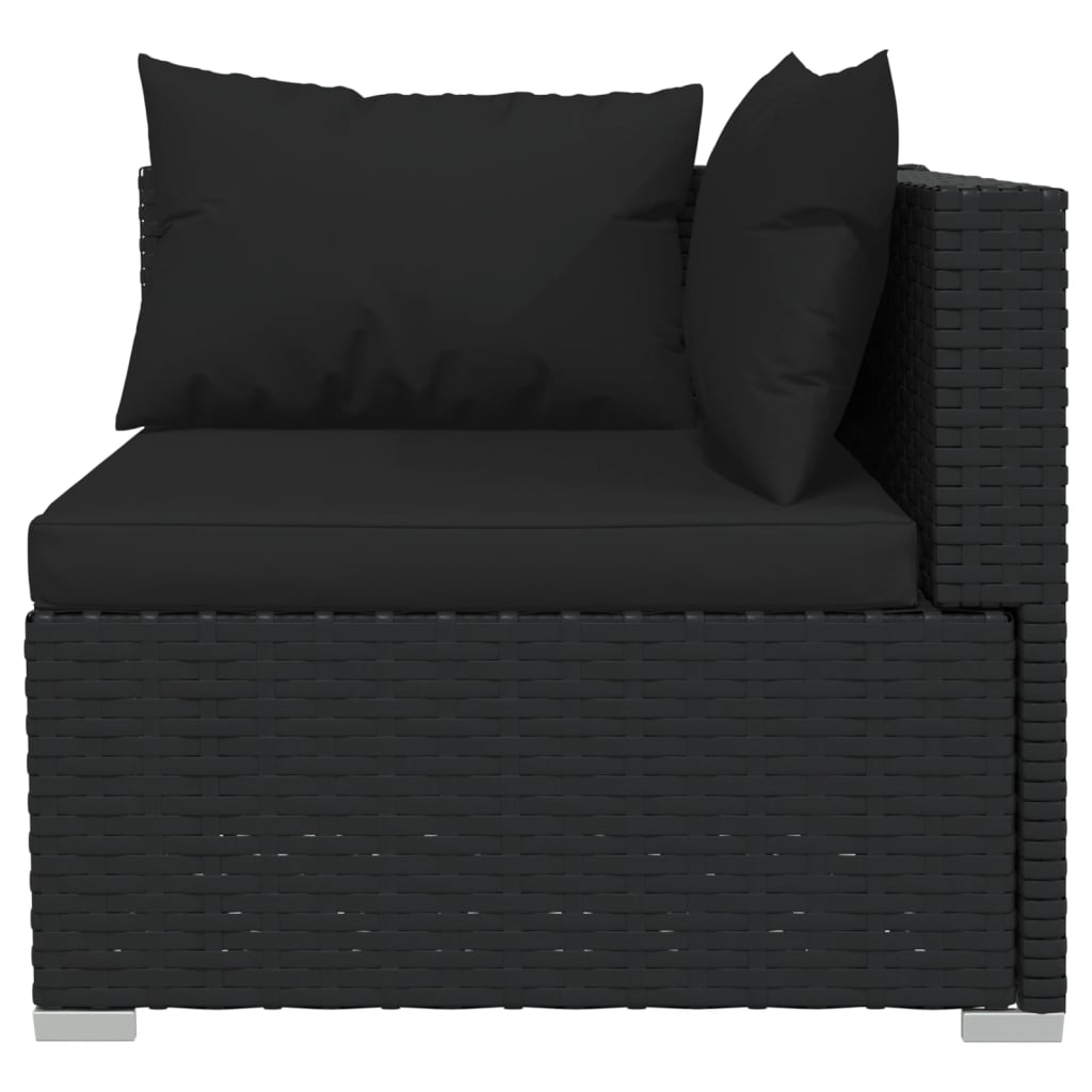 Canapea cu 2 locuri, cu perne, negru, poliratan - Lando