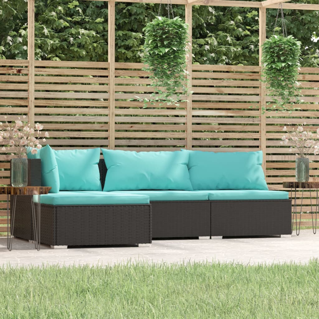 Set mobilier relaxare grădină 4 piese cu perne poliratan negru - Lando