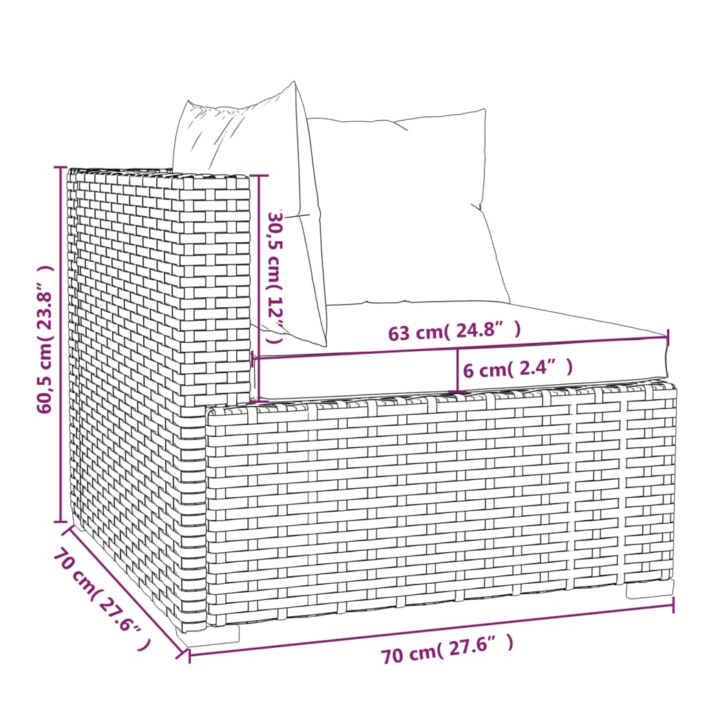 Set mobilier de grădină cu perne, 3 piese, negru, poliratan - Lando