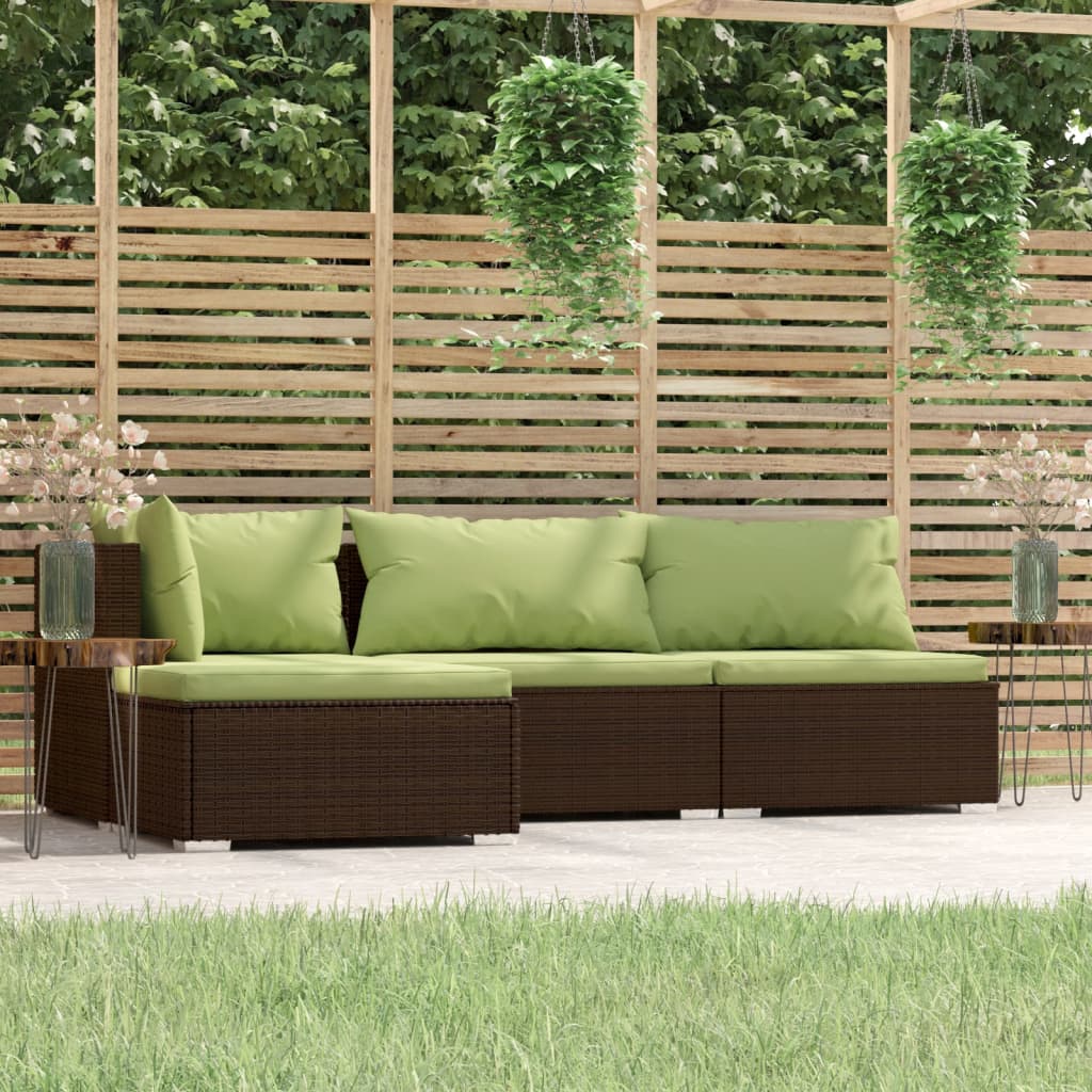 Set mobilier de grădină cu perne, 4 piese, maro, poliratan - Lando