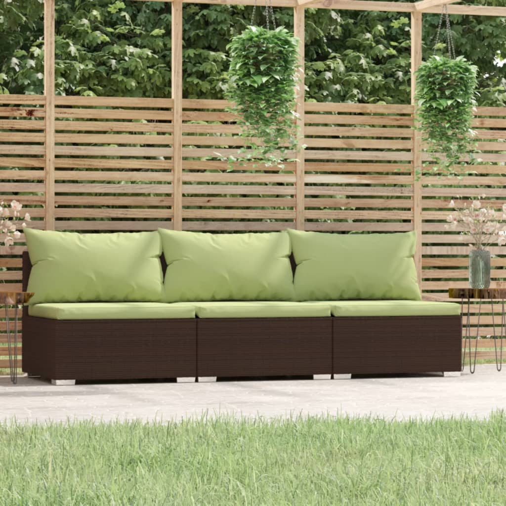 Canapea de grădină cu 3 locuri, cu perne, maro, poliratan - Lando