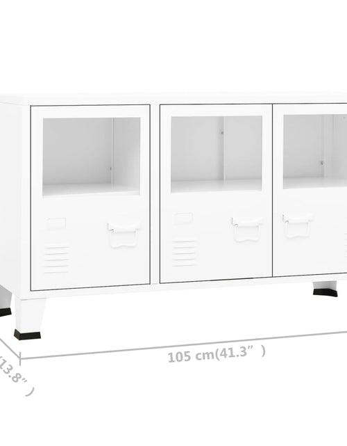 Загрузите изображение в средство просмотра галереи, Servantă industrială, alb, 105x35x62 cm, metal și sticlă Lando - Lando
