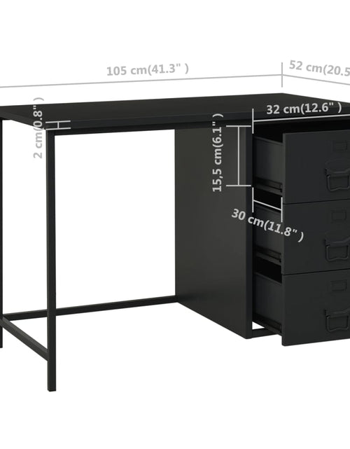 Încărcați imaginea în vizualizatorul Galerie, Birou cu sertare, negru, 105x52x75 cm, oțel, industrial - Lando
